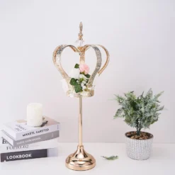 Gold Metal Crown Pillar Candle Holder Stand, Votive Holder Centerpiece 25"