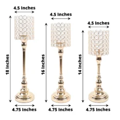 Set Of 3 | Gold Crystal Beaded Goblet Votive Candle Holder Centerpieces, Tea Light Candle Stands - 18", 16", 14" -Home Decor Promotional Store CHDLR CAND 033 SET GOLD 98