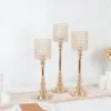 Set Of 3 | Gold Crystal Beaded Goblet Votive Candle Holder Centerpieces, Tea Light Candle Stands - 18", 16", 14"