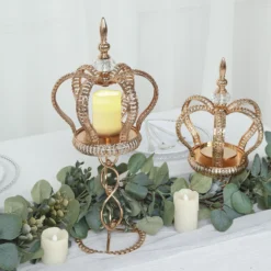 Gold Metal Crown Spiral Pillar Candle Holder Stand, Jeweled Votive Candle Centerpiece -Home Decor Promotional Store CHDLR CAND 034 L GOLD D01