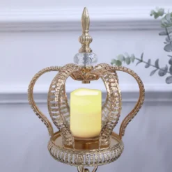 Gold Metal Crown Spiral Pillar Candle Holder Stand, Jeweled Votive Candle Centerpiece -Home Decor Promotional Store CHDLR CAND 034 L GOLD D06