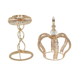 Gold Metal Crown Spiral Pillar Candle Holder Stand, Jeweled Votive Candle Centerpiece -Home Decor Promotional Store CHDLR CAND 034 L GOLD D07