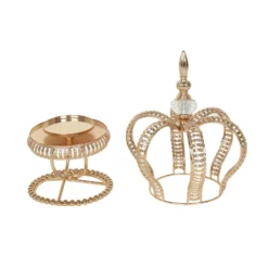 Gold Metal Crown Spiral Pillar Candle Holder Stand, Jeweled Votive Candle Centerpiece -Home Decor Promotional Store CHDLR CAND 034 S GOLD D07
