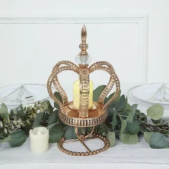 Gold Metal Crown Spiral Pillar Candle Holder Stand, Jeweled Votive Candle Centerpiece -Home Decor Promotional Store CHDLR CAND 034 S GOLD 01