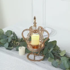 Gold Metal Crown Spiral Pillar Candle Holder Stand, Jeweled Votive Candle Centerpiece -Home Decor Promotional Store CHDLR CAND 034 S GOLD 02