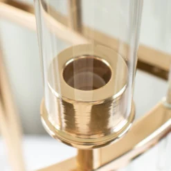 Gold 9 Arm Round Cluster Taper Candelabra Table Centerpiece With Drip Accents, Metal Candlestick Holder Arrangement With Clear Glass Shades 40" -Home Decor Promotional Store CHDLR CAND 035RND 9 GOLD D04