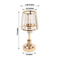 2 Pack Gold Metal Pillar Votive Candle Holders With Crystal Lamp Shade, Candlestick Stand For Table Centerpieces 11" -Home Decor Promotional Store CHDLR CAND 036 11 GOLD 98