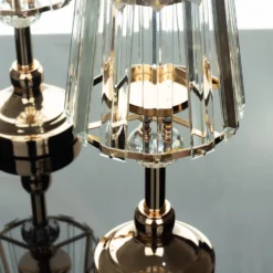 2 Pack Gold Metal Pillar Votive Candle Holders With Crystal Lamp Shade, Candlestick Stand For Table Centerpieces 11" -Home Decor Promotional Store CHDLR CAND 036 11 GOLD D05