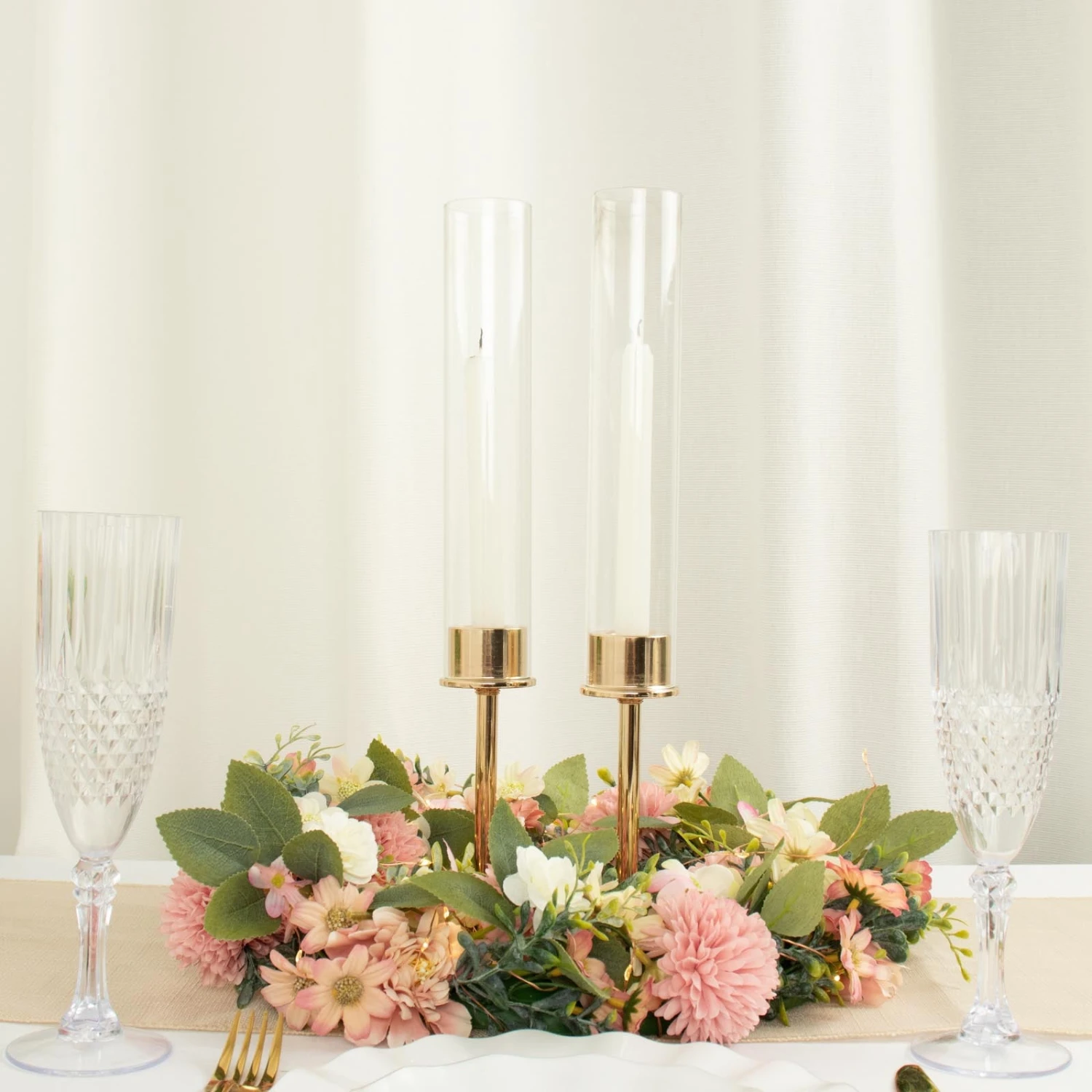 Gold Metal Clear Glass Taper Candlestick Holders, Hurricane Candle Stands With Glass Chimney Candle Shades 7 Gold Metal Clear Glass Taper Candlestick Holders, Hurricane Candle Stands With Glass Chimney Candle Shades - Image 7