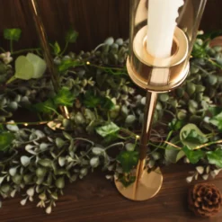 Gold Metal Clear Glass Taper Candlestick Holders, Hurricane Candle Stands With Glass Chimney Candle Shades 24 Gold Metal Clear Glass Taper Candlestick Holders, Hurricane Candle Stands With Glass Chimney Candle Shades -Home Decor Promotional Store CHDLR CAND 041 24 GOLD D06