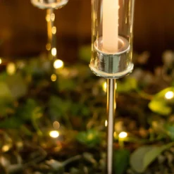 Silver Metal Clear Glass Taper Candlestick Holders, Hurricane Candle Stands With Glass Chimney Candle Shades -Home Decor Promotional Store CHDLR CAND 041 24 SILV D06