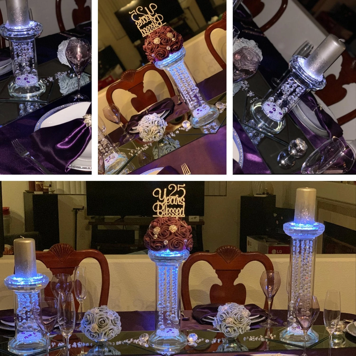 Gemcut Premium Glass Crystal Pillar Candle Holder, Pedestal Stand With Chandelier Crystal Chains 11" 3 Gemcut Premium Glass Crystal Pillar Candle Holder, Pedestal Stand With Chandelier Crystal Chains 11" - Image 3