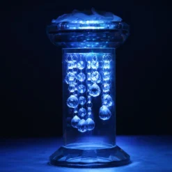 Gemcut Premium Glass Crystal Pillar Candle Holder, Pedestal Stand With Chandelier Crystal Chains 11"