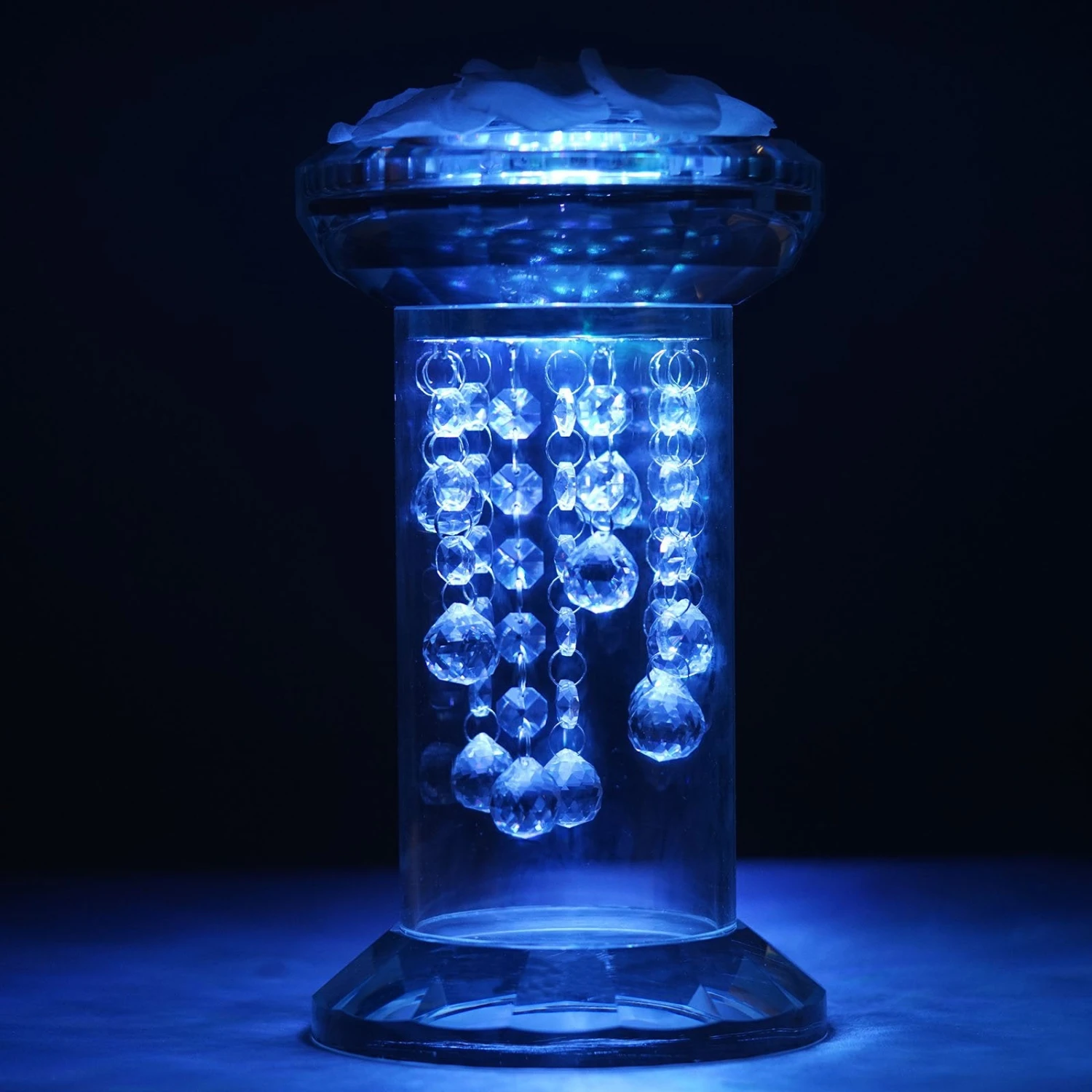 Gemcut Premium Glass Crystal Pillar Candle Holder, Pedestal Stand With Chandelier Crystal Chains 11" 1 Gemcut Premium Glass Crystal Pillar Candle Holder, Pedestal Stand With Chandelier Crystal Chains 11"