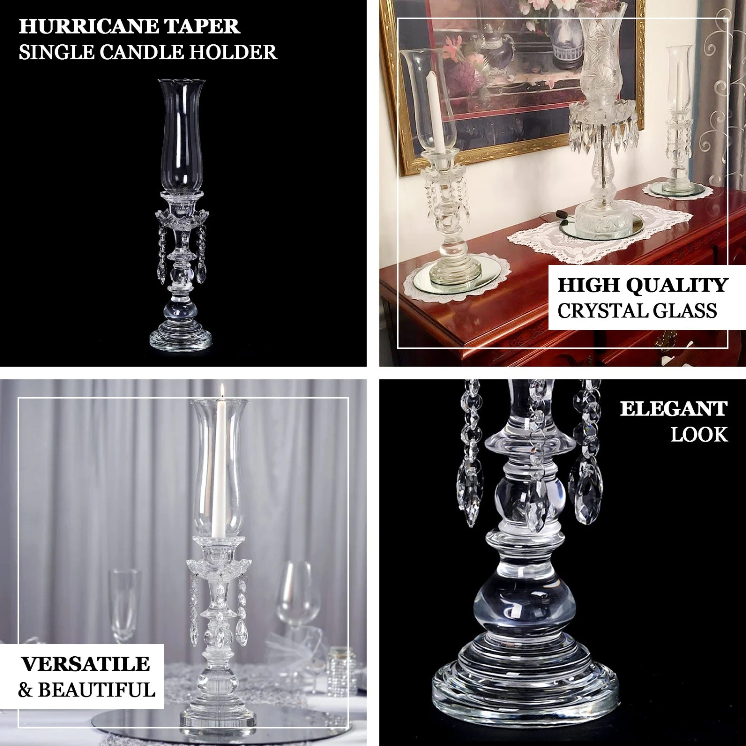 Premium Crystal Glass Hurricane Candle Taper Candlestick Holder With Chandelier Chains 20" 2 Premium Crystal Glass Hurricane Candle Taper Candlestick Holder With Chandelier Chains 20" - Image 2