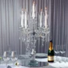 5 Arm Premium Crystal Glass Taper Candle Holder Candelabra With Chandelier Chains 32"