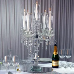 Home Decor Promotional Store 36 5 Arm Premium Crystal Glass Taper Candle Holder Candelabra With Chandelier Chains 32"