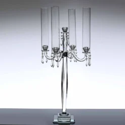 4 Arm Premium Crystal Glass Taper Candle Holder Candelabra With Chandelier Chains 36" 18 4 Arm Premium Crystal Glass Taper Candle Holder Candelabra With Chandelier Chains 36" -Home Decor Promotional Store CHDLR GLAS 022 D01