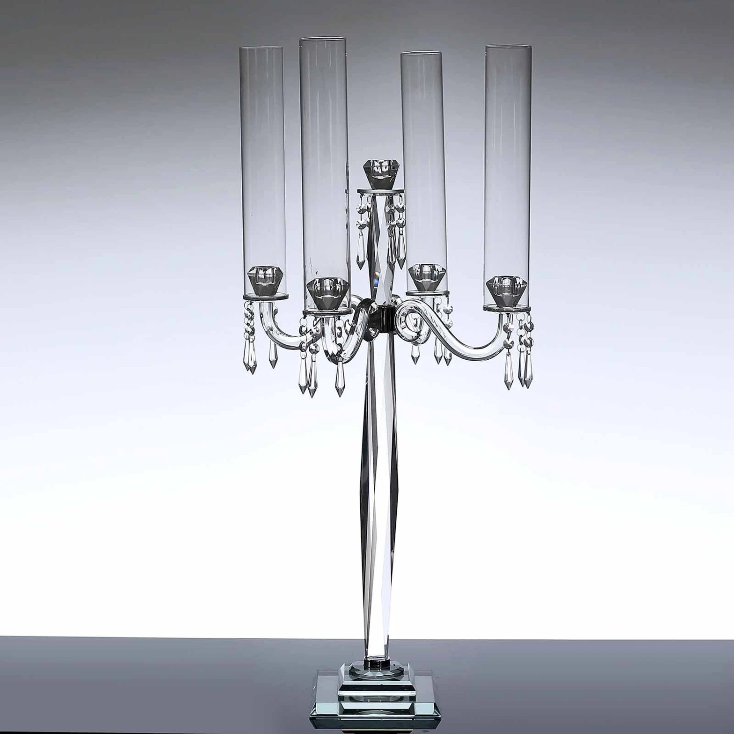 4 Arm Premium Crystal Glass Taper Candle Holder Candelabra With Chandelier Chains 36" 6 4 Arm Premium Crystal Glass Taper Candle Holder Candelabra With Chandelier Chains 36" - Image 6
