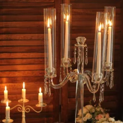 4 Arm Premium Crystal Glass Taper Candle Holder Candelabra With Chandelier Chains 36" 20 4 Arm Premium Crystal Glass Taper Candle Holder Candelabra With Chandelier Chains 36" -Home Decor Promotional Store CHDLR GLAS 022 D02