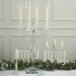 Home Decor Promotional Store 24 4 Arm Premium Crystal Glass Taper Candle Holder Candelabra With Chandelier Chains 36"