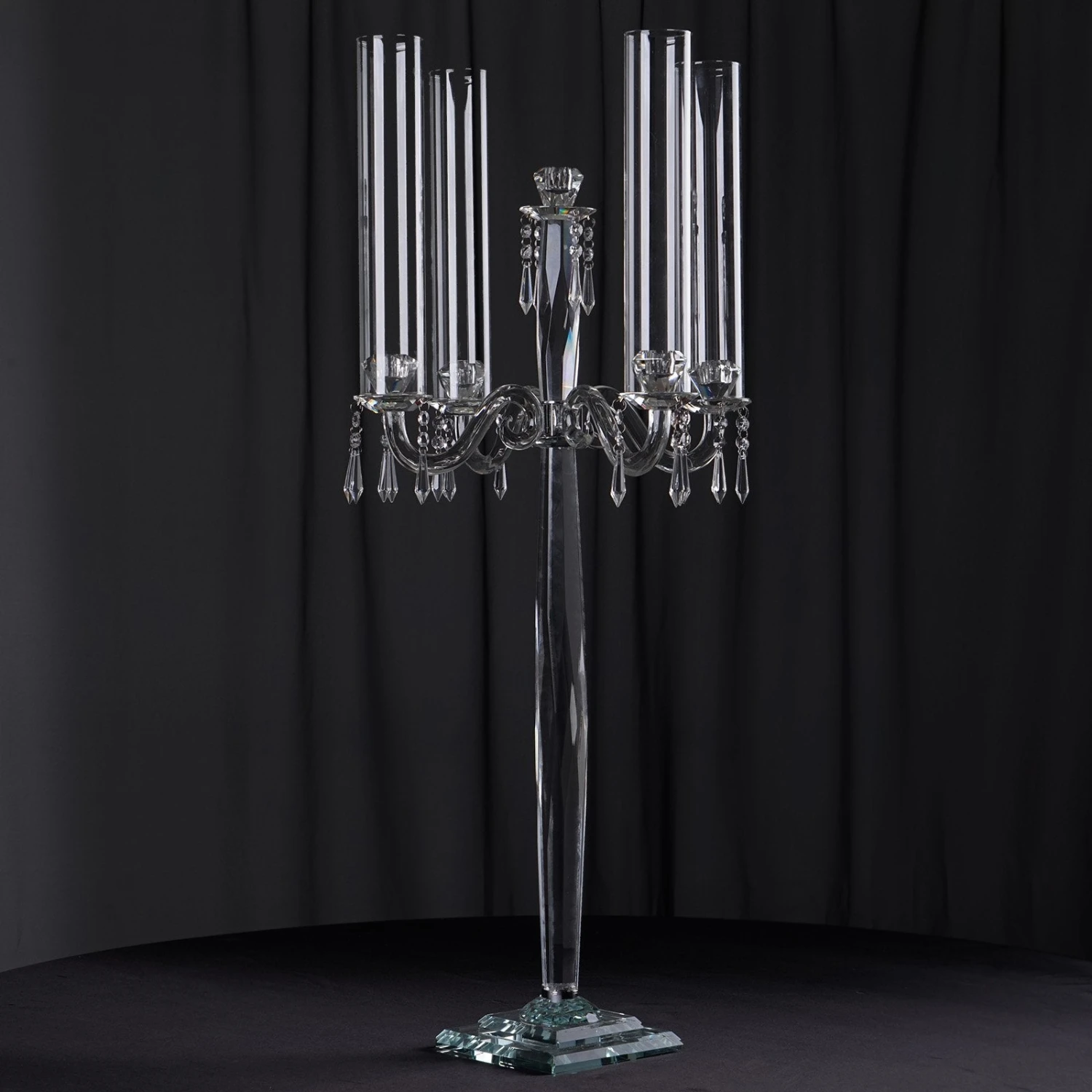 4 Arm Premium Crystal Glass Taper Candle Holder Candelabra With Chandelier Chains 36" 5 4 Arm Premium Crystal Glass Taper Candle Holder Candelabra With Chandelier Chains 36" - Image 5