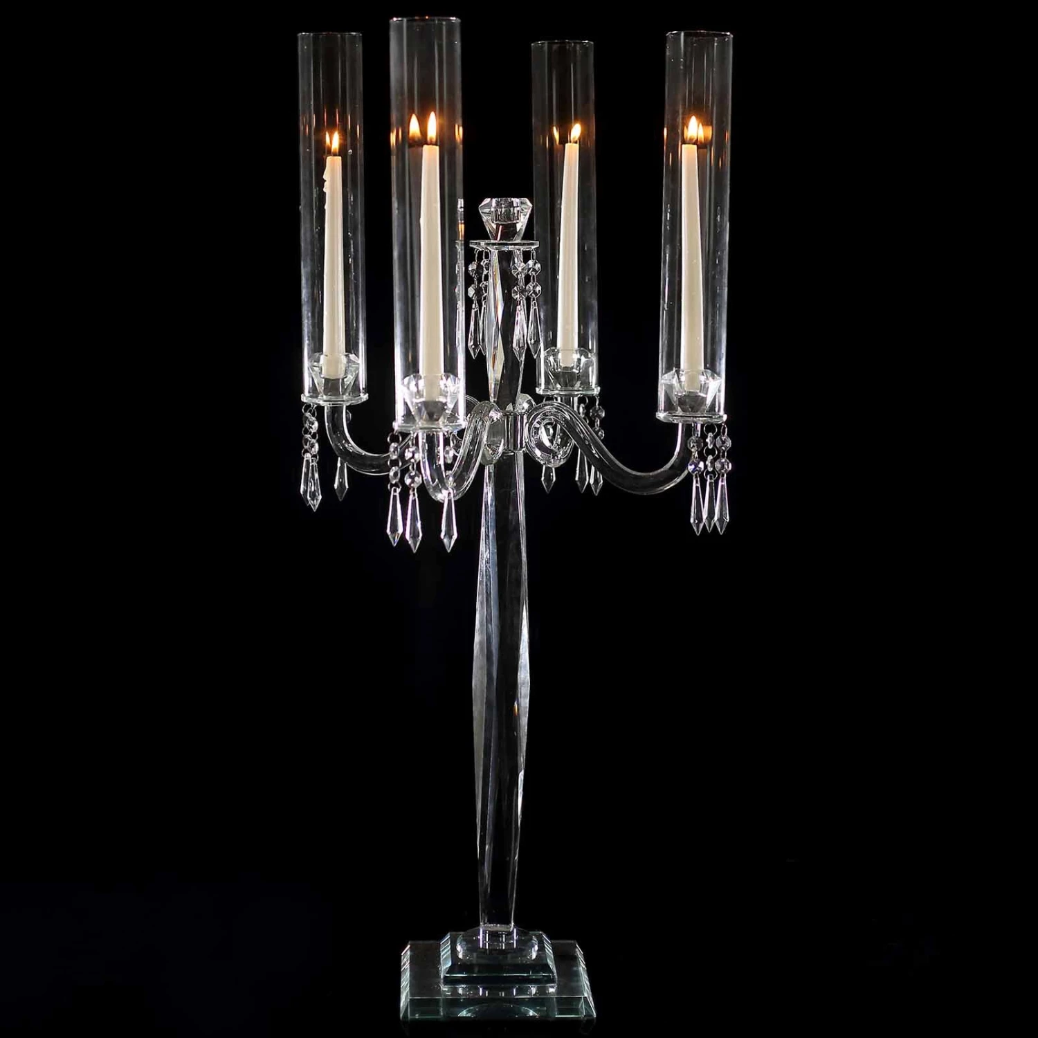 4 Arm Premium Crystal Glass Taper Candle Holder Candelabra With Chandelier Chains 36" 12 4 Arm Premium Crystal Glass Taper Candle Holder Candelabra With Chandelier Chains 36" - Image 12
