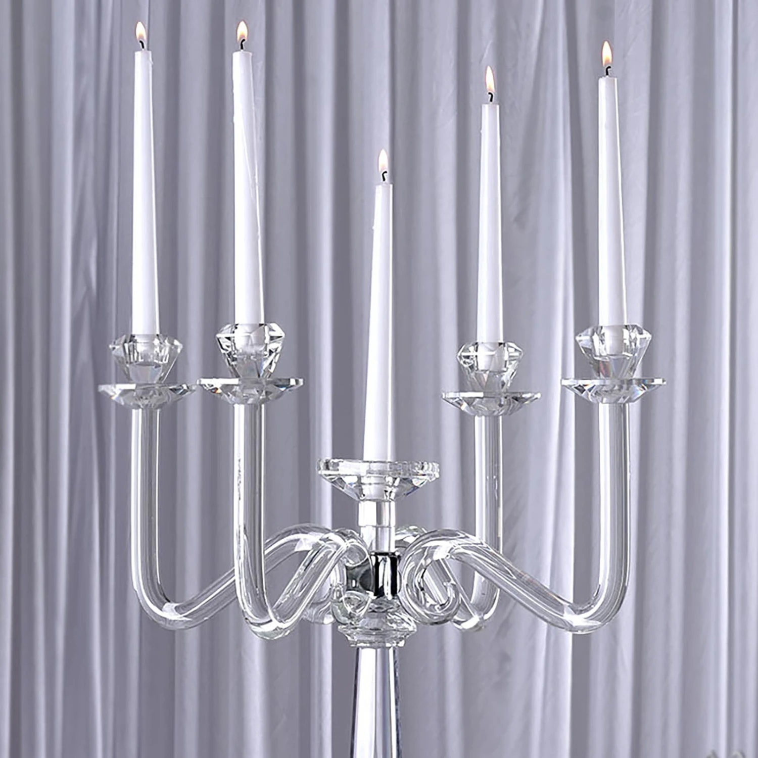 5 Arm Premium Crystal Glass Taper Candle Holder Candelabra Stand 27" 4 5 Arm Premium Crystal Glass Taper Candle Holder Candelabra Stand 27" - Image 4