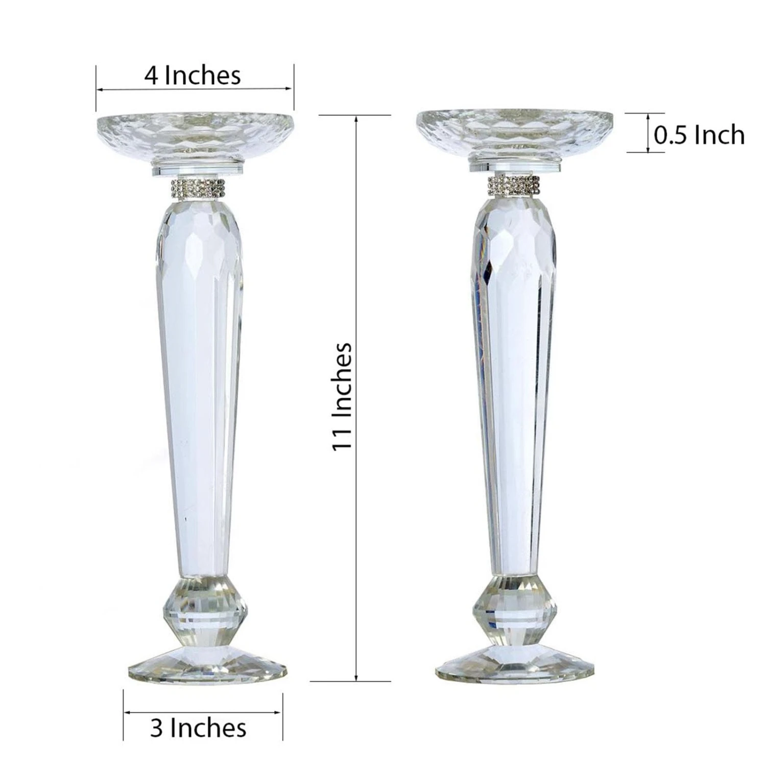 2 Pack Premium Cut Crystal Glass Pillar Candle Holder Stands, Kissing Ball Flower Pedestals 11" 5 2 Pack Premium Cut Crystal Glass Pillar Candle Holder Stands, Kissing Ball Flower Pedestals 11" - Image 5