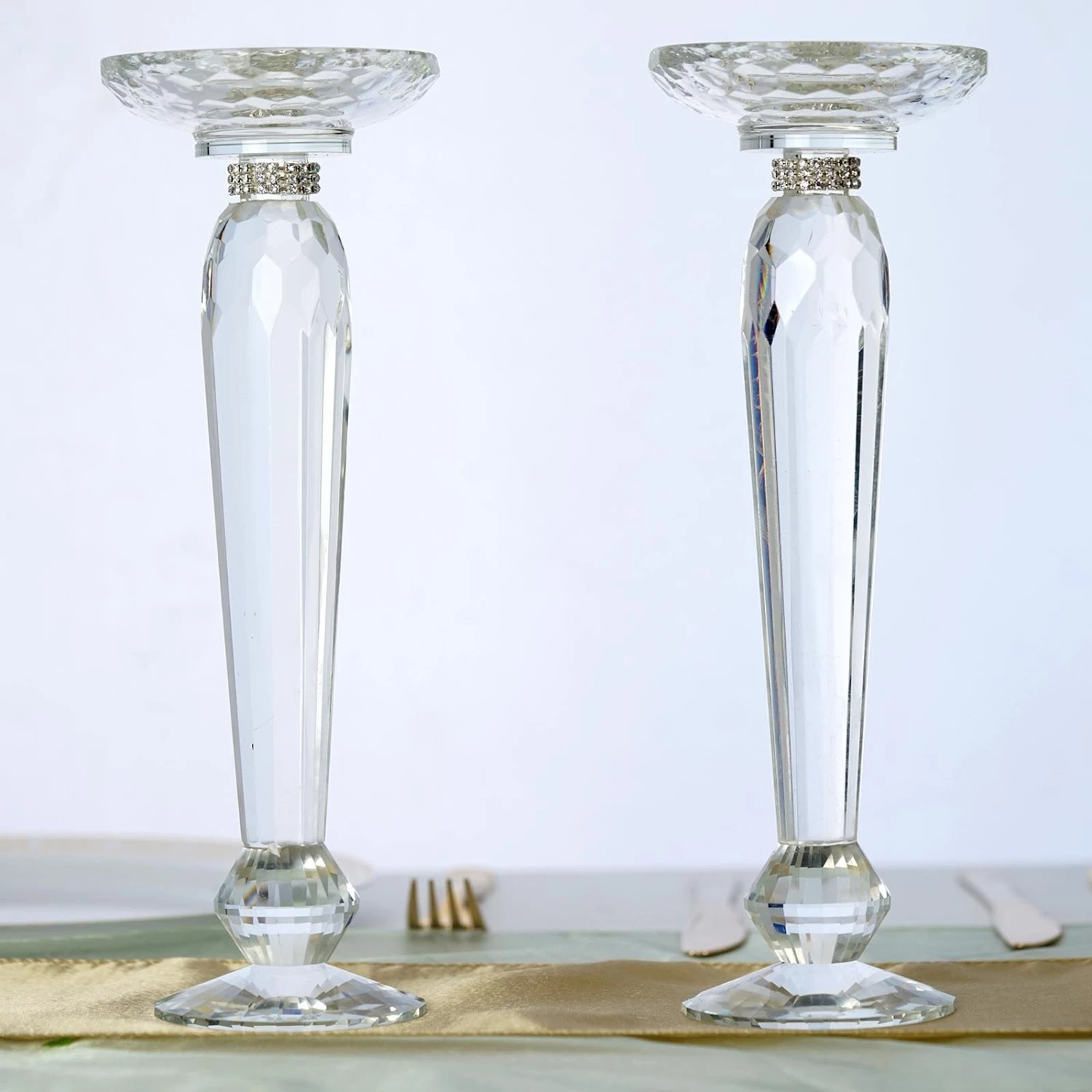 2 Pack Premium Cut Crystal Glass Pillar Candle Holder Stands, Kissing Ball Flower Pedestals 11" 1 2 Pack Premium Cut Crystal Glass Pillar Candle Holder Stands, Kissing Ball Flower Pedestals 11"