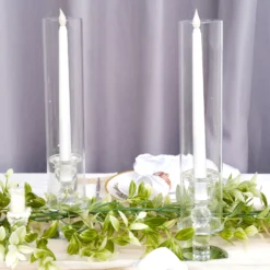Clear Crystal Glass Hurricane Taper Candle Holders With Tall Cylinder Chimney Tubes -Home Decor Promotional Store CHDLR GLAS 041 14 CLR D03