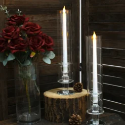 Clear Crystal Glass Hurricane Taper Candle Holders With Tall Cylinder Chimney Tubes -Home Decor Promotional Store CHDLR GLAS 041 14 CLR 01