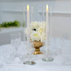 Clear Crystal Glass Hurricane Taper Candle Holders With Tall Cylinder Chimney Tubes -Home Decor Promotional Store CHDLR GLAS 041 14 CLR 02