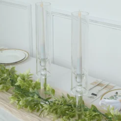 Clear Crystal Glass Hurricane Taper Candle Holders With Tall Cylinder Chimney Tubes -Home Decor Promotional Store CHDLR GLAS 041 18 CLR D01