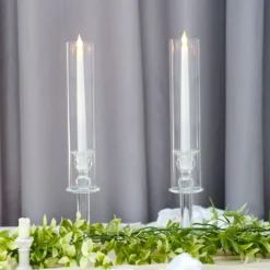 Clear Crystal Glass Hurricane Taper Candle Holders With Tall Cylinder Chimney Tubes -Home Decor Promotional Store CHDLR GLAS 041 18 CLR D03