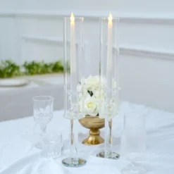 Clear Crystal Glass Hurricane Taper Candle Holders With Tall Cylinder Chimney Tubes -Home Decor Promotional Store CHDLR GLAS 041 18 CLR 02