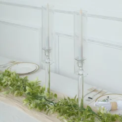 Clear Crystal Glass Hurricane Taper Candle Holders With Tall Cylinder Chimney Tubes -Home Decor Promotional Store CHDLR GLAS 041 22 CLR D01