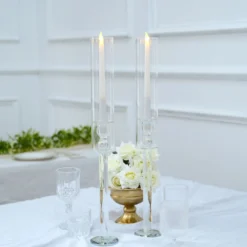 Clear Crystal Glass Hurricane Taper Candle Holders With Tall Cylinder Chimney Tubes -Home Decor Promotional Store CHDLR GLAS 041 22 CLR 02