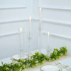 Clear Crystal Glass Hurricane Taper Candle Holders With Tall Cylinder Chimney Tubes
