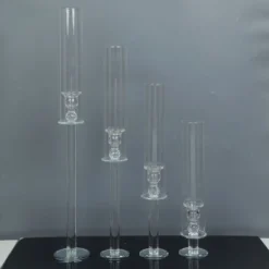 Clear Crystal Glass Hurricane Taper Candle Holders With Tall Cylinder Chimney Tubes -Home Decor Promotional Store CHDLR GLAS 041 SET CLR D08