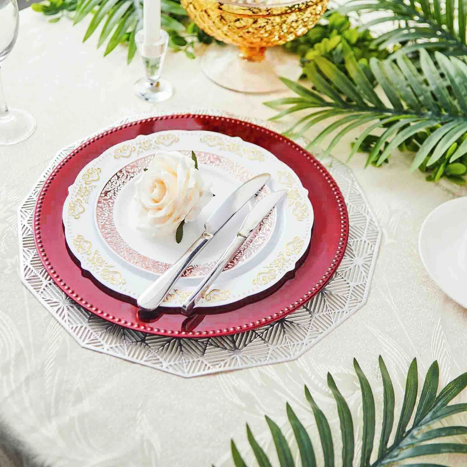 6 Pack Beaded Acrylic Charger Plate, Plastic Round Dinner Charger Tabletop Decor 13" 14 6 Pack Beaded Acrylic Charger Plate, Plastic Round Dinner Charger Tabletop Decor 13" - Image 14