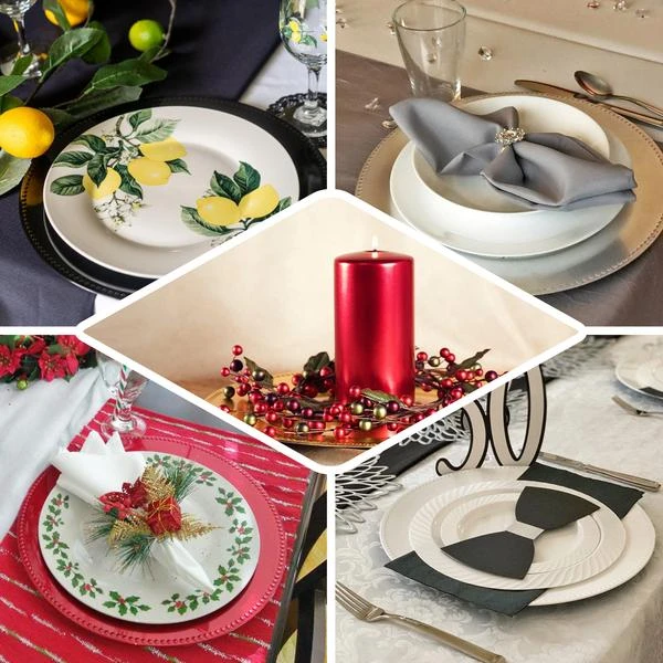 6 Pack Beaded Acrylic Charger Plate, Plastic Round Dinner Charger Tabletop Decor 13" 5 6 Pack Beaded Acrylic Charger Plate, Plastic Round Dinner Charger Tabletop Decor 13" - Image 5