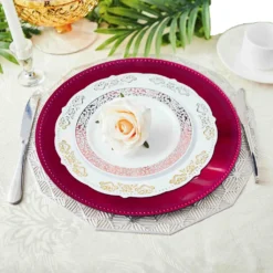 6 Pack Beaded Acrylic Charger Plate, Plastic Round Dinner Charger Tabletop Decor 13" 39 6 Pack Beaded Acrylic Charger Plate, Plastic Round Dinner Charger Tabletop Decor 13" -Home Decor Promotional Store CHRG 1302 FUSH D13