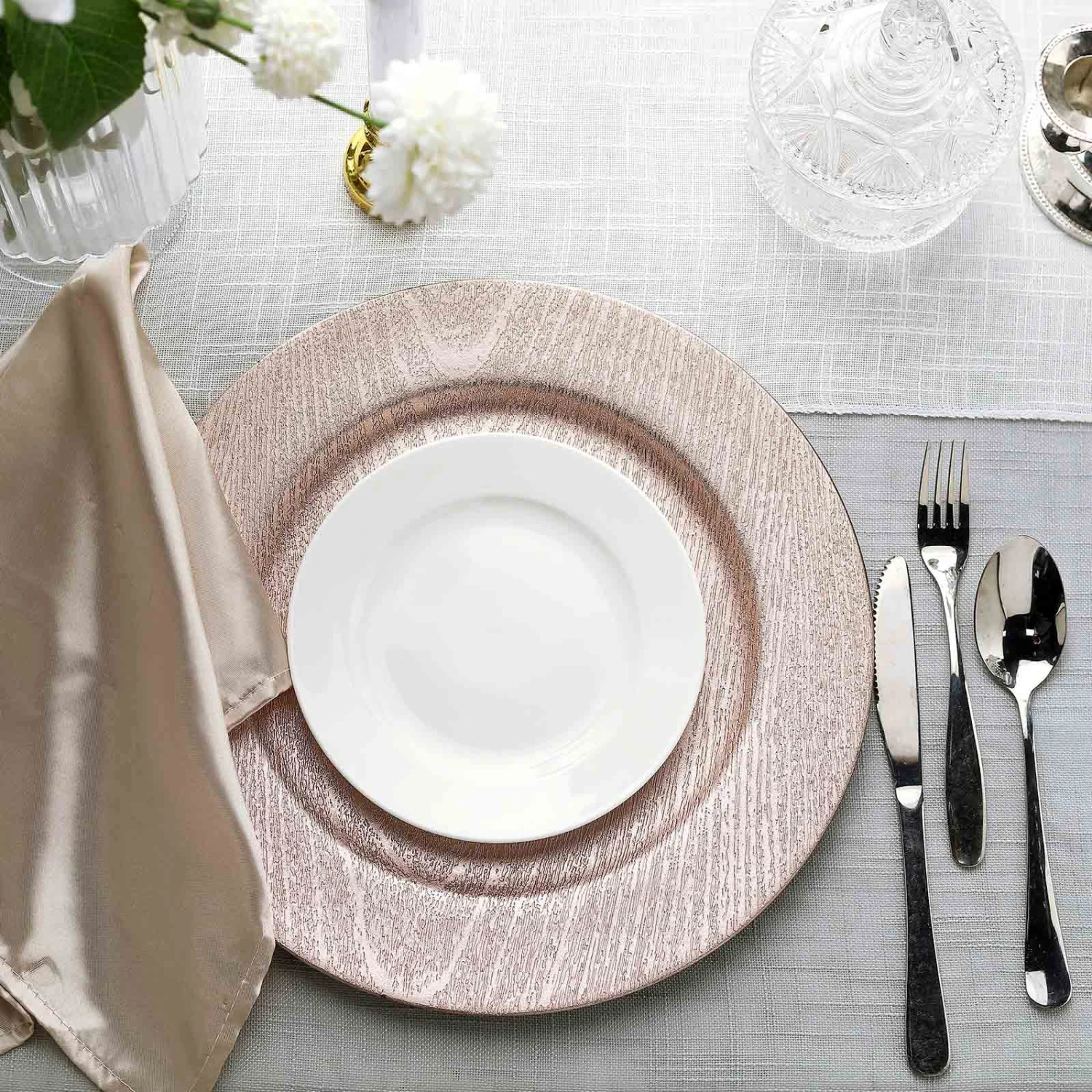 6 Pack Embossed Wood Grain Round Acrylic Charger Plates, Boho Chic Table Decor 13" 11 6 Pack Embossed Wood Grain Round Acrylic Charger Plates, Boho Chic Table Decor 13" - Image 11