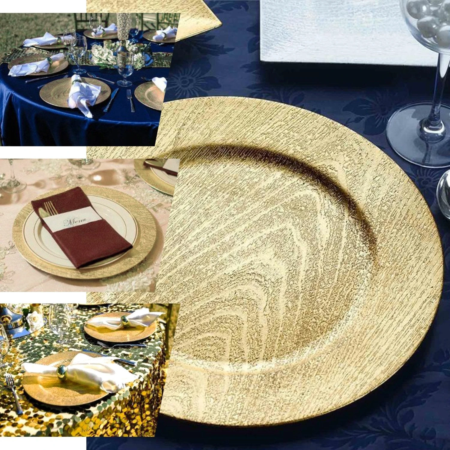 6 Pack Embossed Wood Grain Round Acrylic Charger Plates, Boho Chic Table Decor 13" 3 6 Pack Embossed Wood Grain Round Acrylic Charger Plates, Boho Chic Table Decor 13" - Image 3