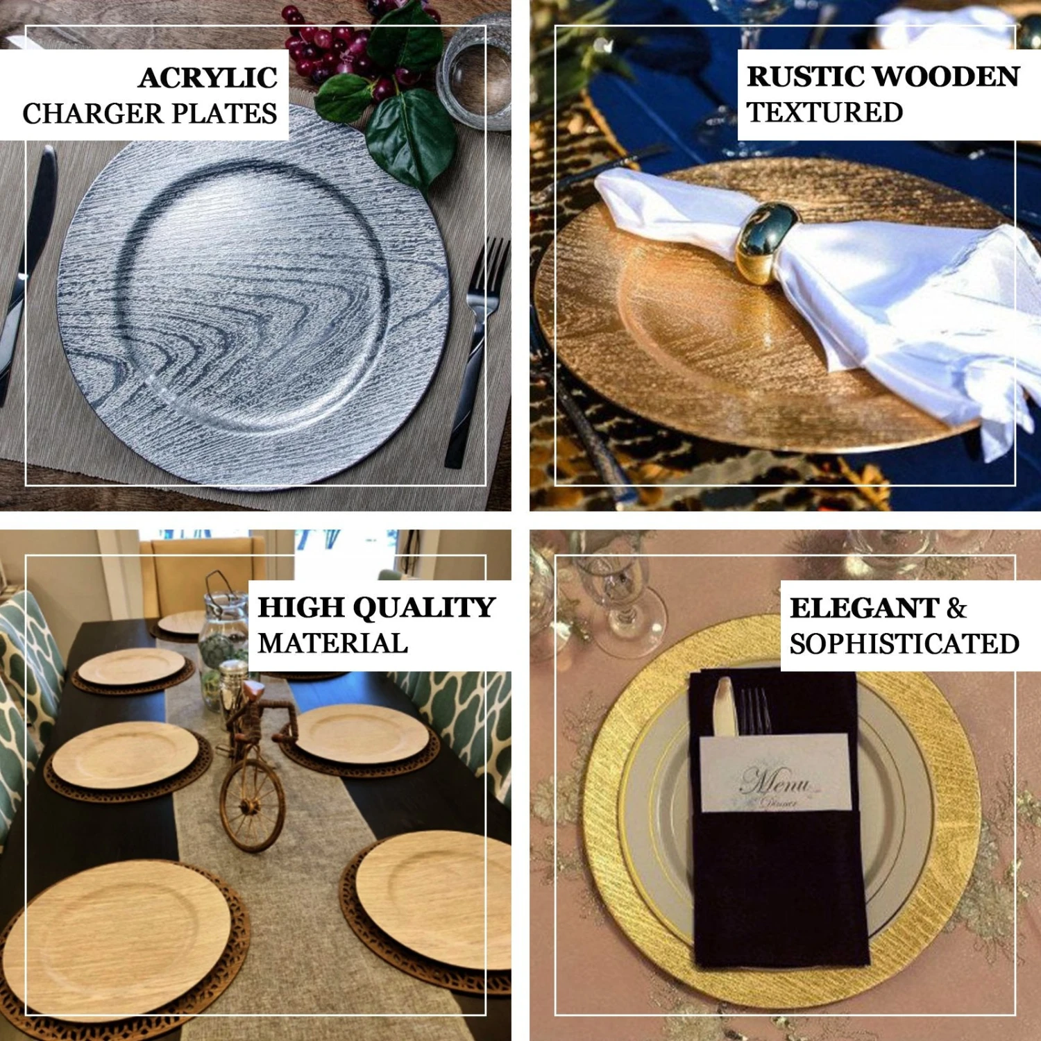 6 Pack Embossed Wood Grain Round Acrylic Charger Plates, Boho Chic Table Decor 13" 2 6 Pack Embossed Wood Grain Round Acrylic Charger Plates, Boho Chic Table Decor 13" - Image 2