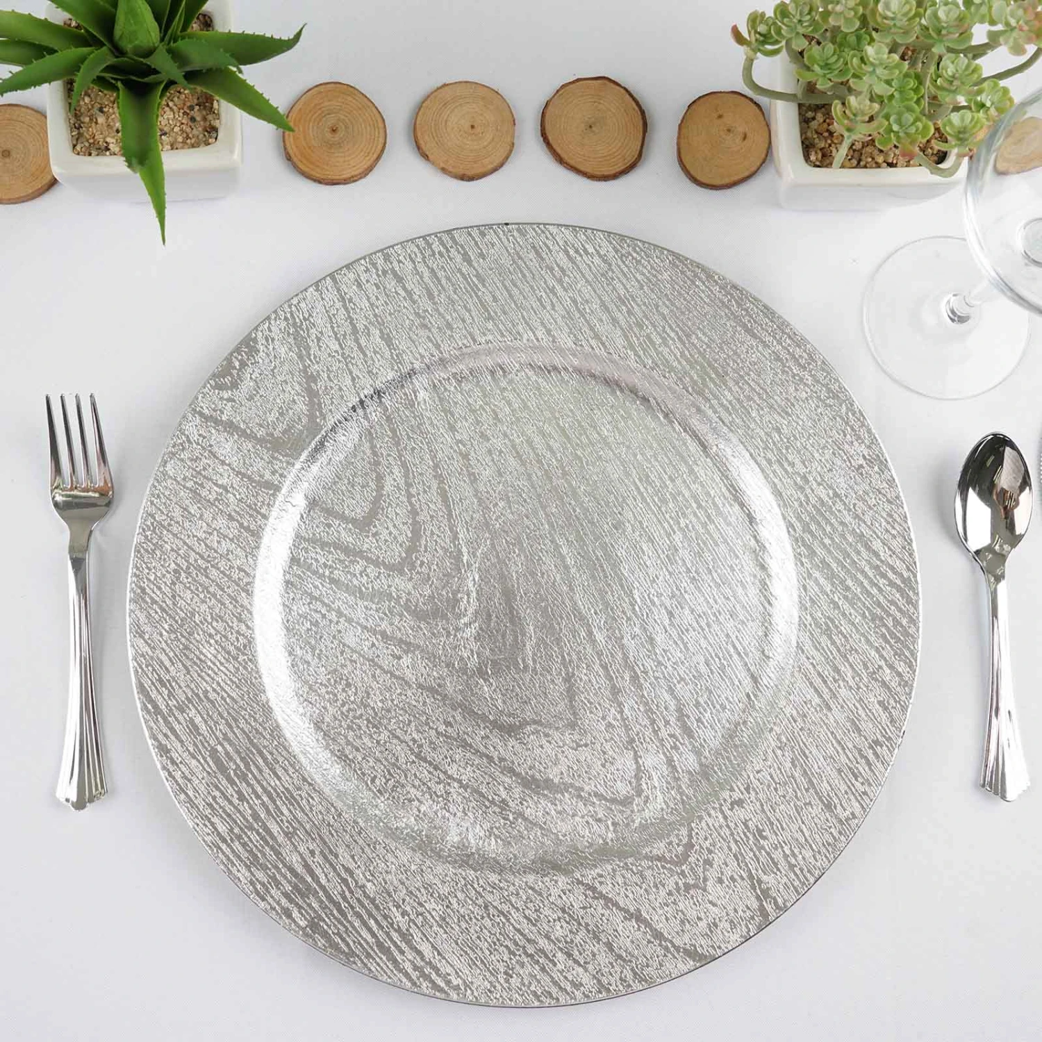 6 Pack Embossed Wood Grain Round Acrylic Charger Plates, Boho Chic Table Decor 13" 15 6 Pack Embossed Wood Grain Round Acrylic Charger Plates, Boho Chic Table Decor 13" - Image 15