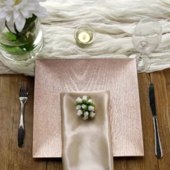 6 Pack Square Embossed Wood Grain Acrylic Charger Plates, Boho Chic Table Decor 12"