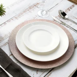 6 Pack Glitter Acrylic Plastic Round Charger Plates 13" -Home Decor Promotional Store CHRG 1309 BLUSH D03