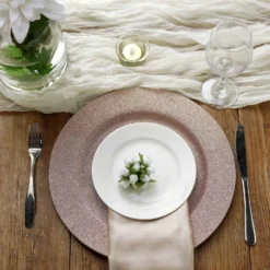 6 Pack Glitter Acrylic Plastic Round Charger Plates 13" -Home Decor Promotional Store CHRG 1309 BLUSH 02